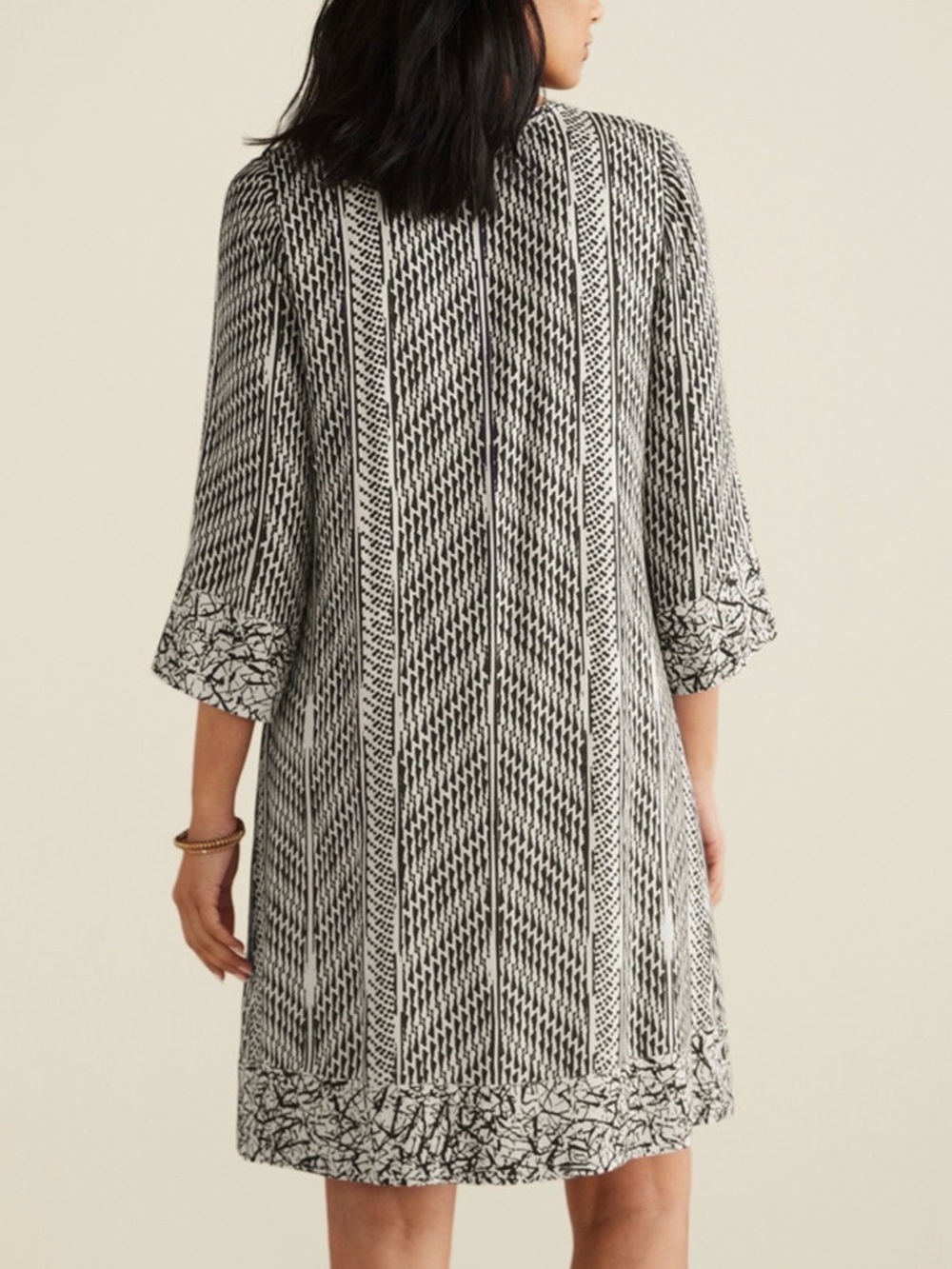 Soft Surroundings Black & Cream Mixed Print Raven Dress Size L | Boho Artsy - Picture 9 of 11